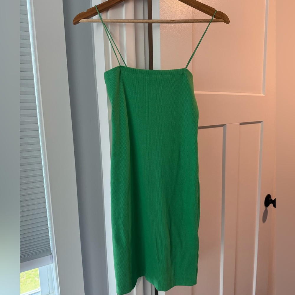 Zara Vibrant Green Ribbed dress L NWT